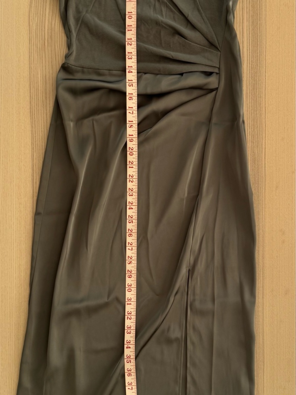 Olive Green Satin Maxi Dress with Side Draping